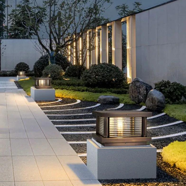 Ripple Glass Rectangular Solar Outdoor Pillar Lights - Waterproof LED Garden Lights for Pathways, Driveways, and Landscaping (Set of 2) - Perfect for Patio, Yard, and Backyard Decor