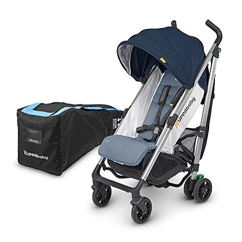UPPAbaby G-Luxe Lightweight Stroller - Aidan (Denim/Silver) with Travel Bag - Perfect for Travel, Shopping & Everyday Use