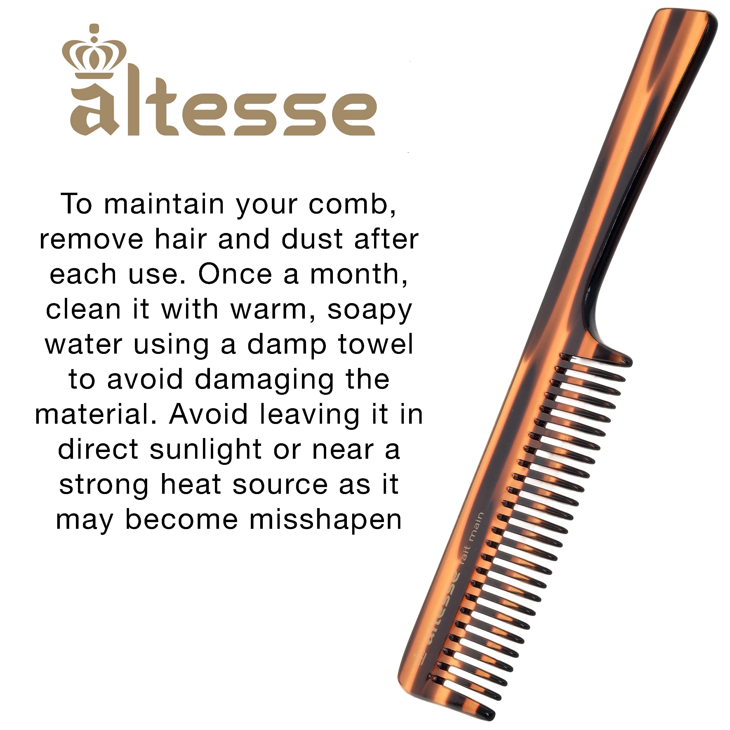 Altesse 11061 Wide Tooth Comb for Women - Detangler & Curl Defining Hair Comb with Comfortable Handle, All Acetate Teeth, Handmade in France - Perfect for Wet Hair, Thick Curly Hair & Gentle Detangling
