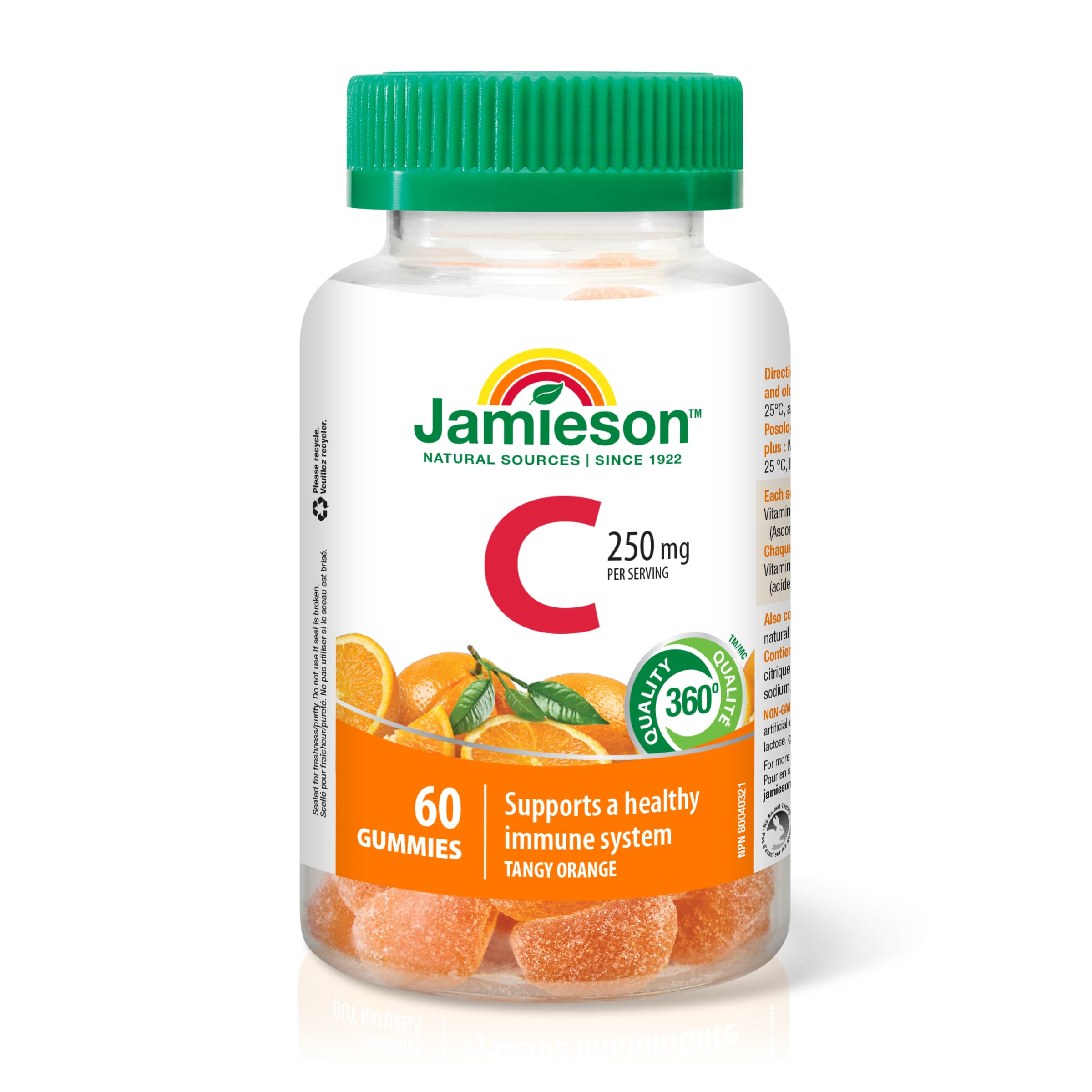 Jamieson Vitamin C Gummies 250mg - Orange Flavor, 60 Count - Immune Support & Daily Health Boost for Kids & Adults