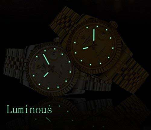 Gosasa Men's Gold Stainless Steel Automatic Mechanical Self-Winding Watch - Luxury Dress Wristwatch for Business, Formal Events & Gifts