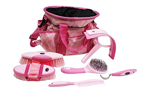 Showman 6-Piece Soft Grip Pet Grooming Kit with Strapped Travel Bag & Exterior Pockets - Perfect for Dog & Cat Grooming at Home or Professional Use