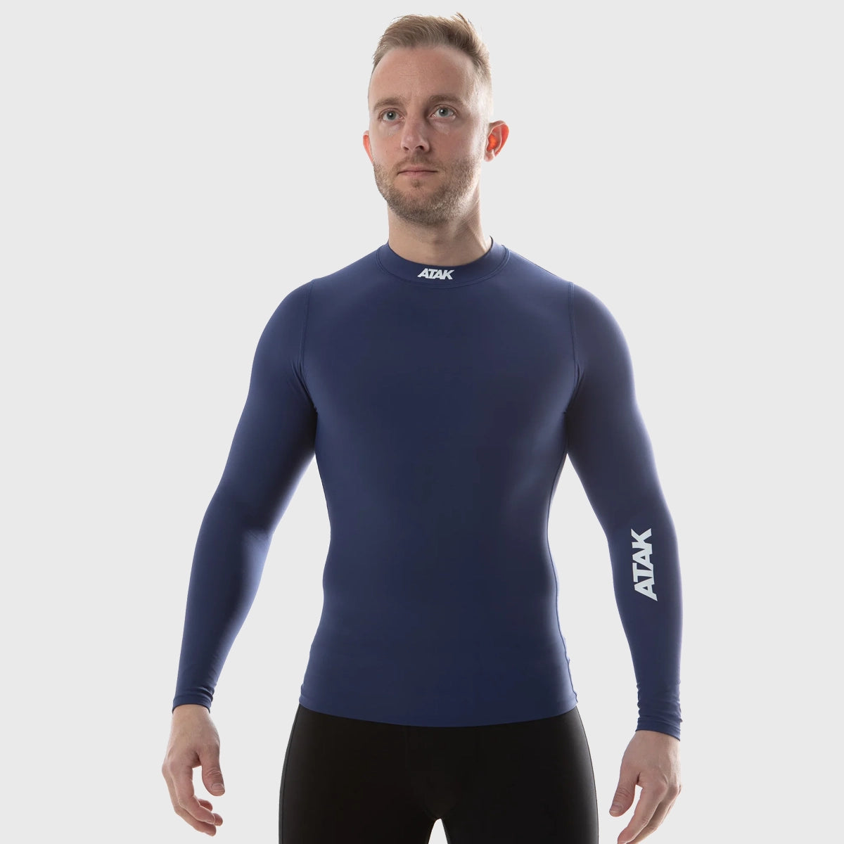Atak Sports Unisex Long Sleeve Compression Shirt - Moisture Wicking Athletic Top for Men & Women - Navy Blue Workout Shirt for Running, Yoga & Gym Training