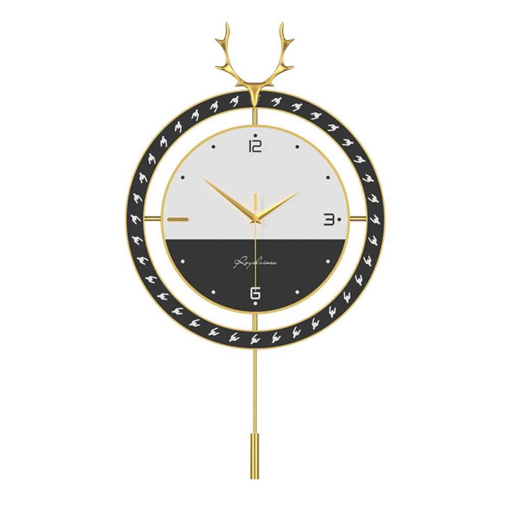 Modern Nordic Style Metal Wall Clock with Antlers Design - Silent Non-Ticking Battery Operated Pendulum Clock - 14x25 Inch Home Decor for Living Room, Bedroom, Office & Kitchen - Perfect for Farmhouse, Cabin & Rustic Interior Design