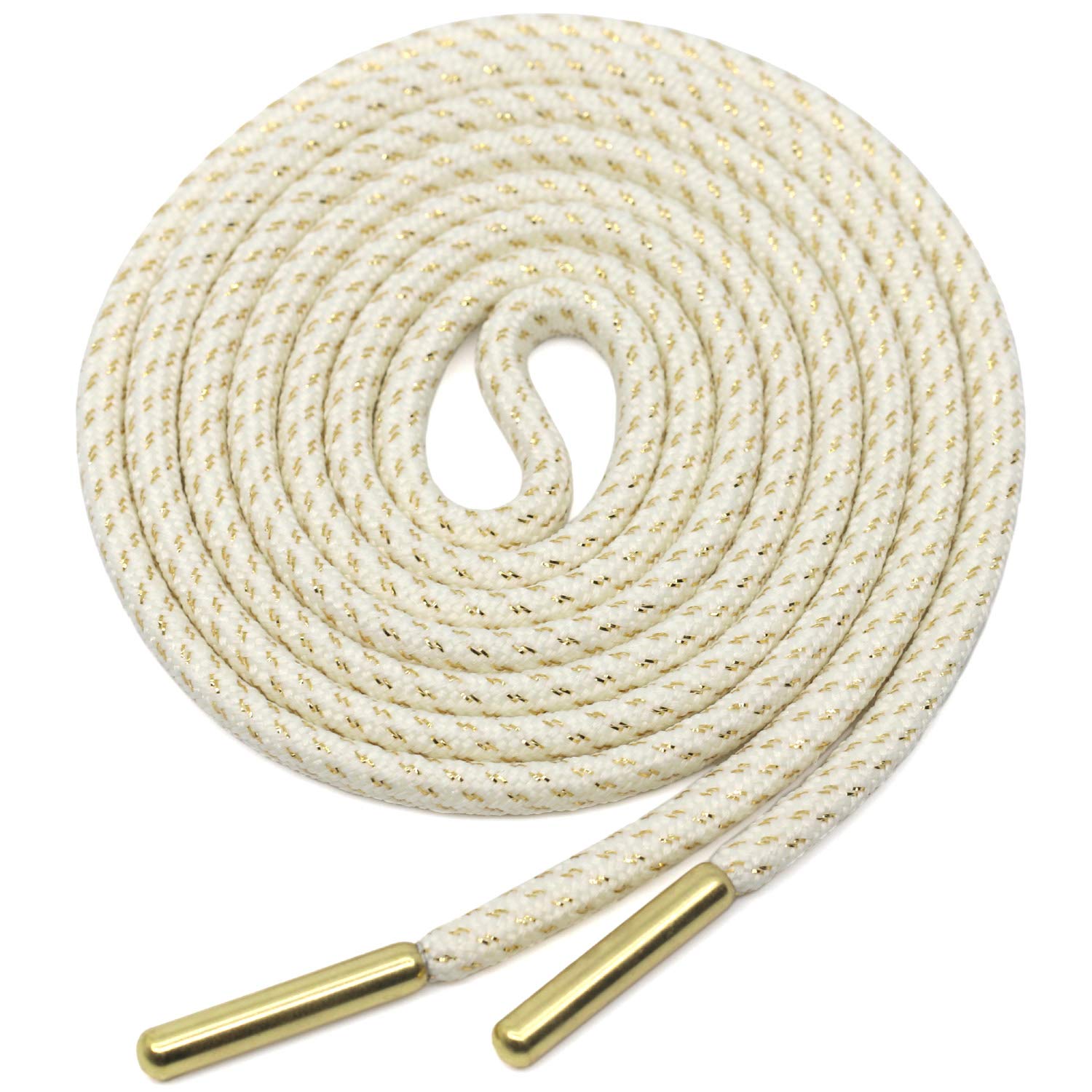 Premium Metallic Gold Silk Shoelaces for Basketball Shoes - Round Braided Laces with Metal Tips - Durable & Stylish for Sports & Fashion Sneakers