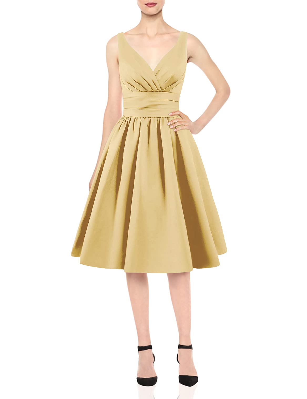 JAEDEN Short Satin Prom Dress for Bridesmaids - V-Neck Formal Evening Gown for Weddings, Parties & Special Occasions