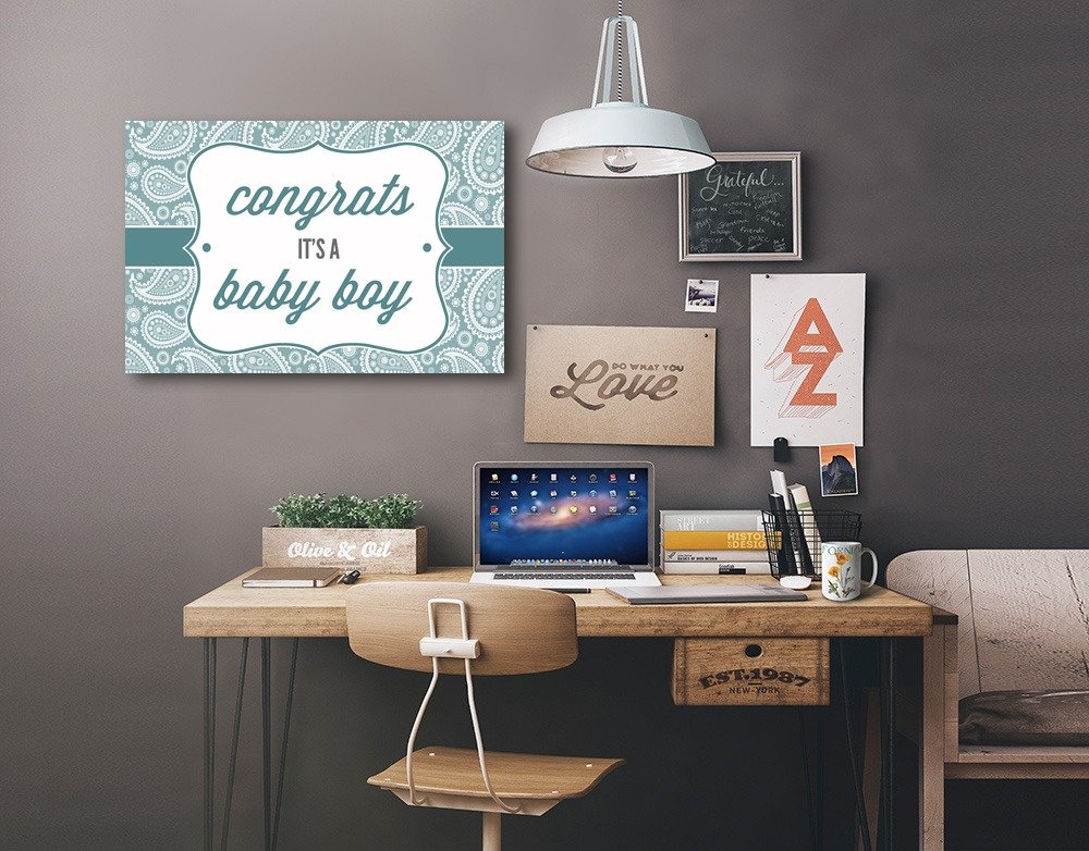 Lantern Press 'Congrats, It's a Baby Boy' 16x24 Wrapped Canvas Wall Art - Nursery Decor, Baby Shower Gift, Newborn Room Decoration
