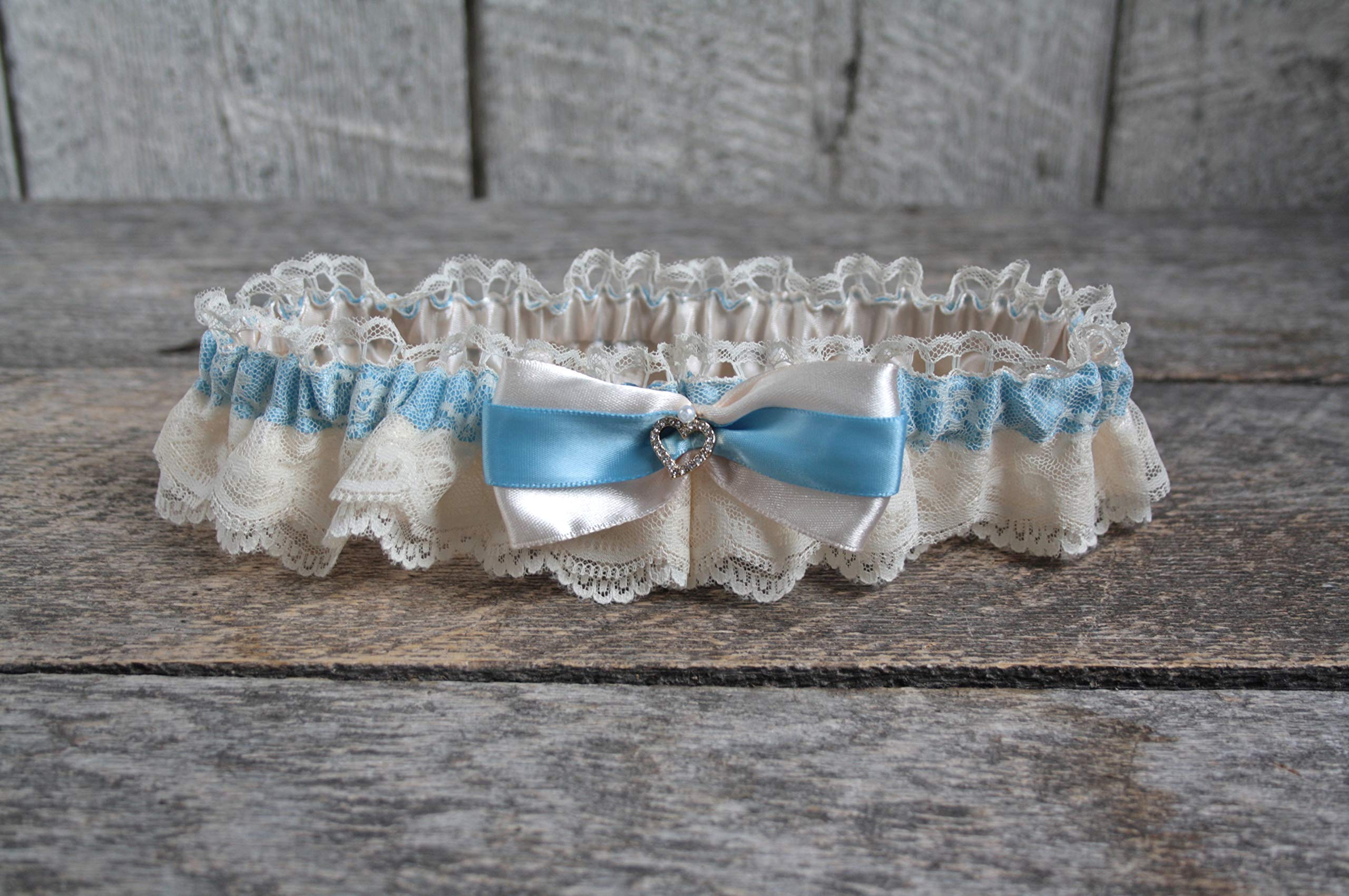Romantic Blush Ivory & Blue Bridal Garter Set - Heirloom Satin & Lace Wedding Garter - Keepsake & Toss Garter for Bridal Shower, Wedding Ceremony & Bouquet Toss