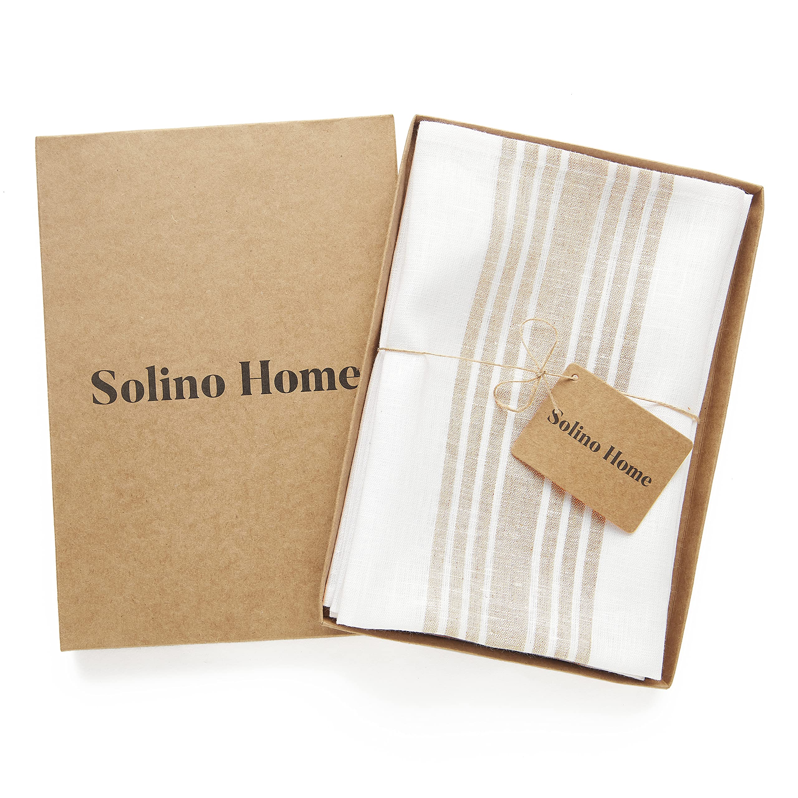 Solino Home 100% Pure Linen Napkins Set of 4 - 20x20 Inch Farmhouse Stripe Dinner Napkins in Natural & White | Handcrafted, Machine Washable | Perfect for Spring Decor, Mother's Day, Easter & Everyday Dining