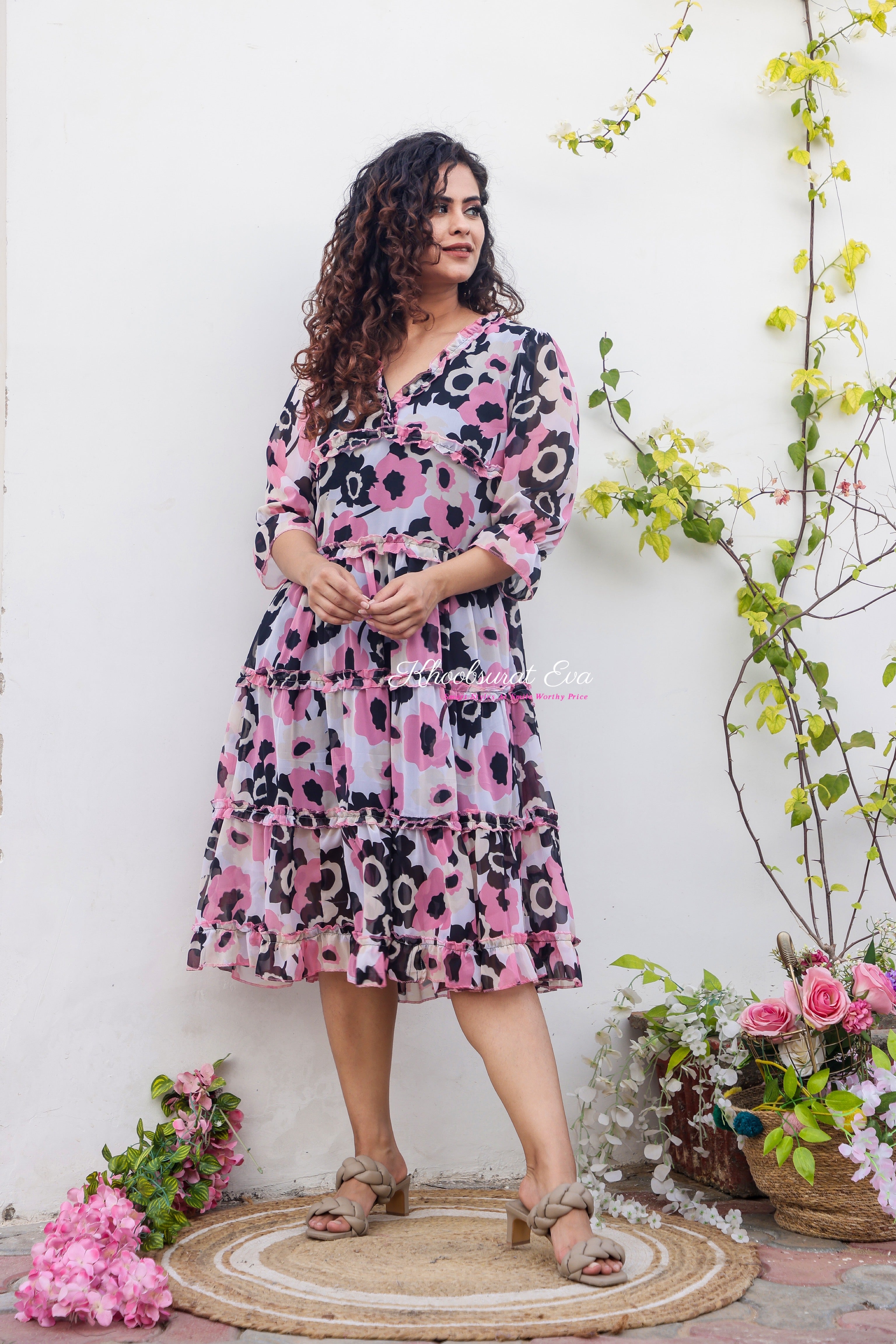 Elegant Pink Floral Print Maxi Dress for Women - Summer Beach Party & Boho Chic Fashion - Perfect for Vacations, Weddings & Outdoor Events
