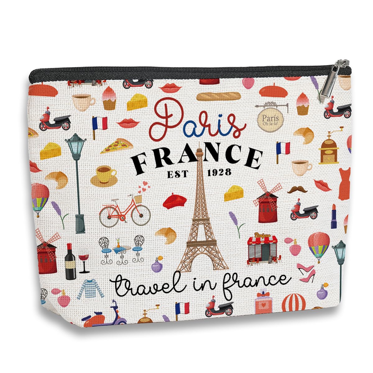 Eiffel Tower Paris Themed Cosmetic Makeup Bag - Romantic France Travel Toiletry Pouch for Women | Perfect Paris Lover Gift for Christmas, Anniversary & Birthday | Travel Essentials & Vacation Accessories for Travelers - Ideal for Carry-On, Weekend Trips & Honeymoons