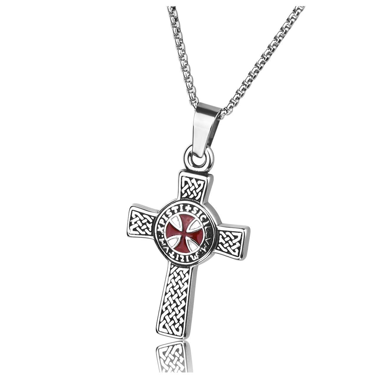 Zysta Stainless Steel Knights Templar Cross Pendant Necklace for Women & Men - 24 Inch Chain Link - Durable Religious Jewelry for Everyday Wear, Gifts & Medieval Style Fashion
