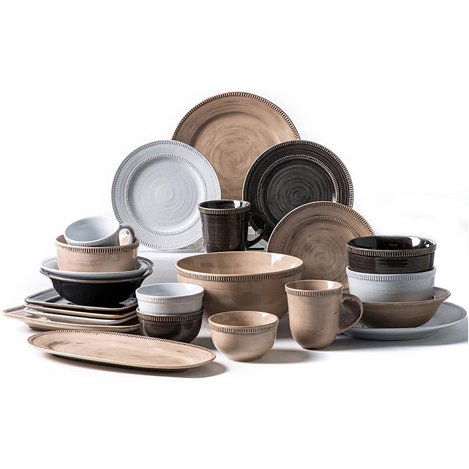 Vibrant 30-Piece Ceramic Dinnerware Set for 8 - Modern Porcelain Plates, Bowls & Mugs - Elegant Retro Colorful Tableware for Everyday Dining & Entertaining