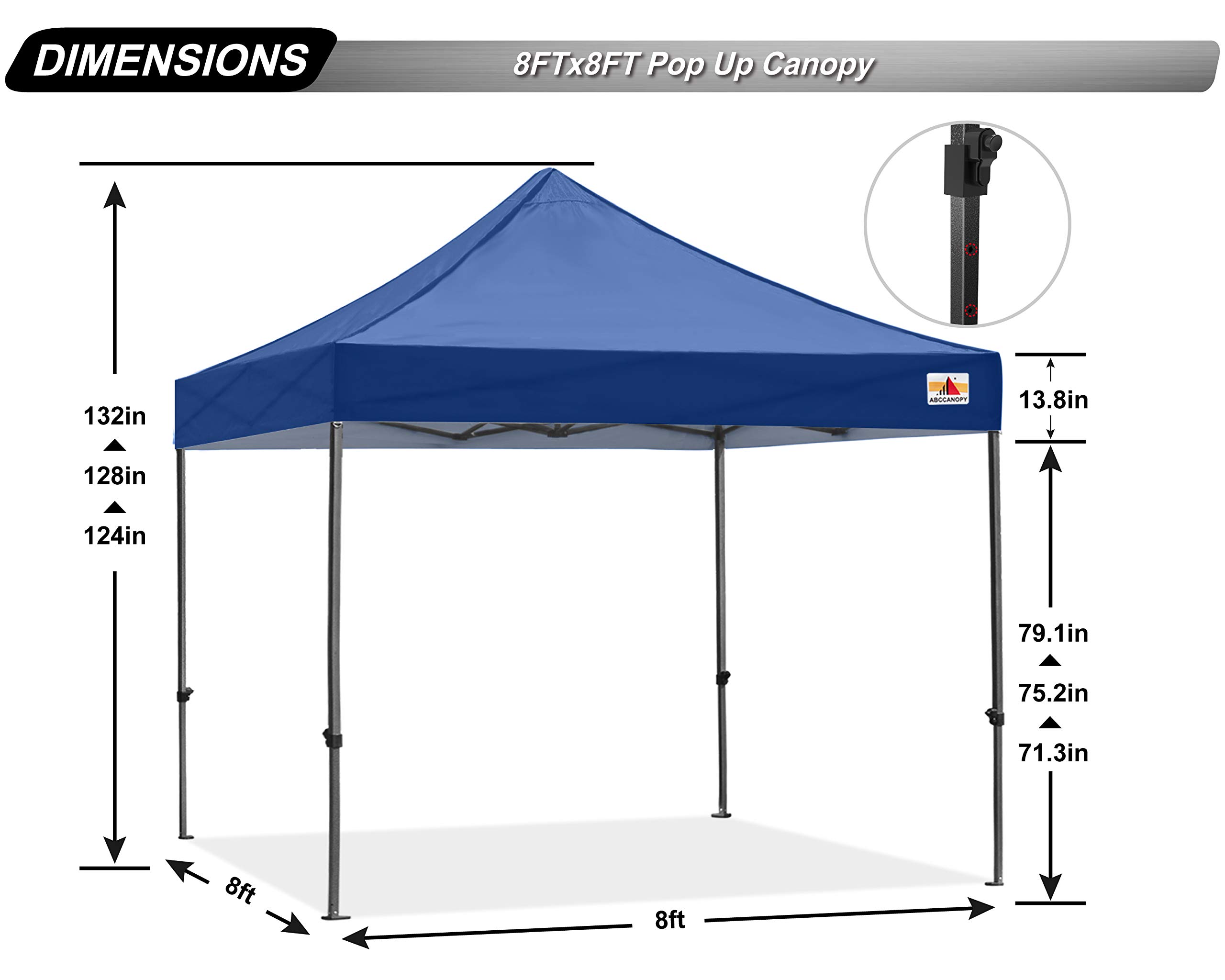 ABCCANOPY 8x8 Commercial Pop Up Canopy Tent - Navy Blue Outdoor Instant Shelter for Camping, Beach, Picnic, Backyard & Tailgate Parties