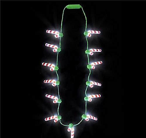 25 Inch LED Light Up Candy Cane Necklace - Bulk Pack of 24 - Christmas Party Favors, Holiday Decorations & Festive Accessories for Kids and Adults