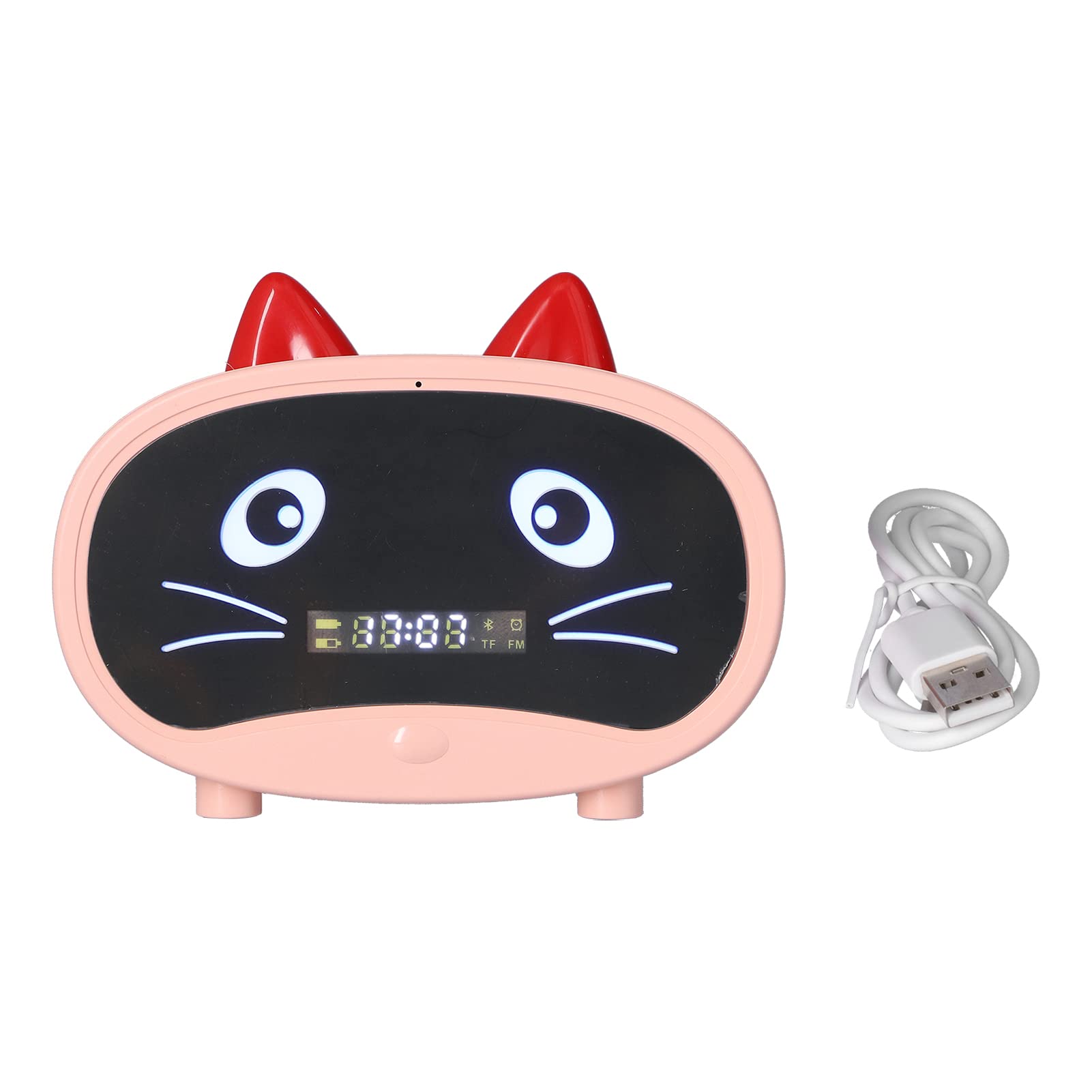 Wireless Bluetooth Speaker with Dual Alarm Clock, FM Radio, LED Display & Cat Ear Design - Portable Mini Speaker for Bedroom, Office, Travel | 1000mAh Battery, USB/SD Card Support (Pink) - Perfect for Home Decor, Gift Giving & Personal Use