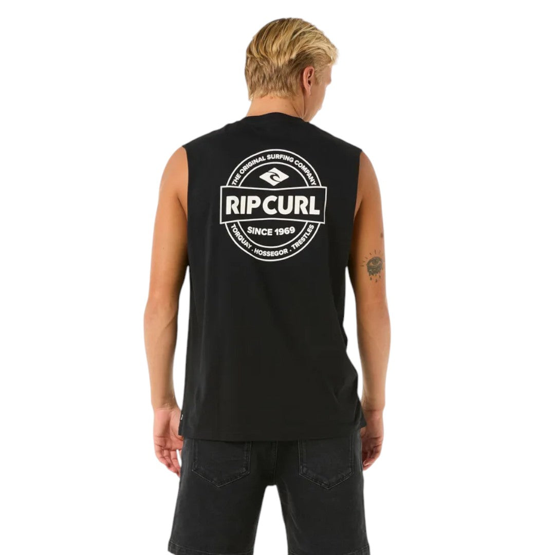 Rip Curl Stapler Muscle Tank Top for Men - Quick-Dry Surf Shirt with UPF 50+ Sun Protection - Perfect for Surfing, Beach, and Outdoor Activities