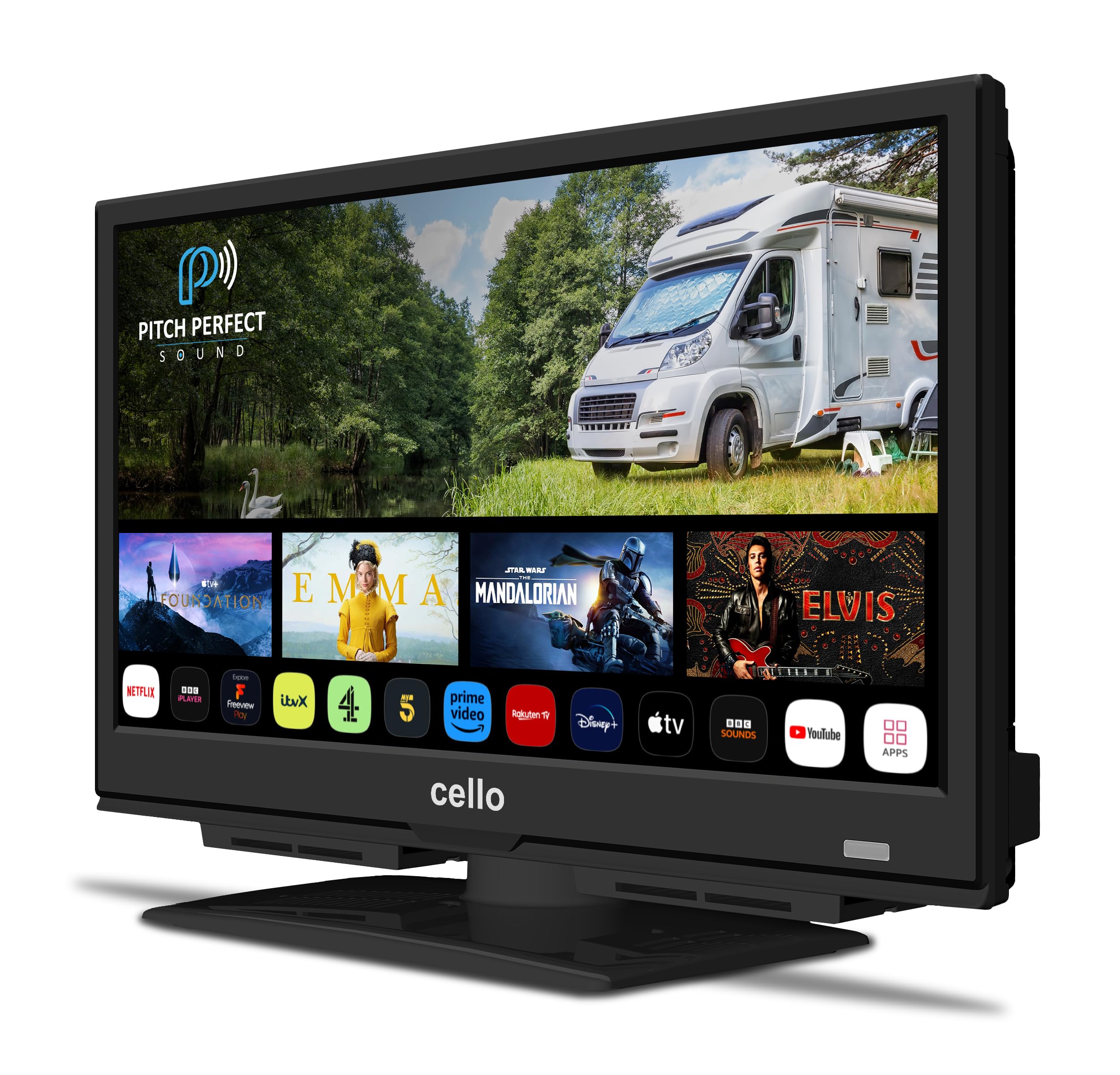 Cello 12V 16-Inch Smart TV with Ultrafast WebOS, Freeview Play, FreeSat, Bluetooth, Pitch Perfect Speakers, Prime Video, Apple TV & BBC | Compact TV for Campervans, HGVs, Boats & Off-Grid Living