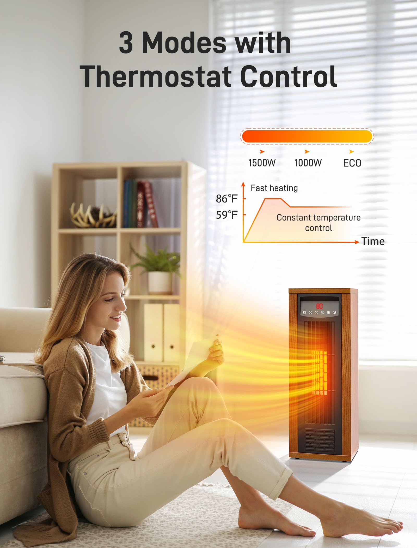 Air Choice 1500W PTC Infrared Space Heater - Fast & Quiet Portable Electric Tower Heater for Bedroom, Office & Home | Energy Efficient Indoor Heating Solution for Winter