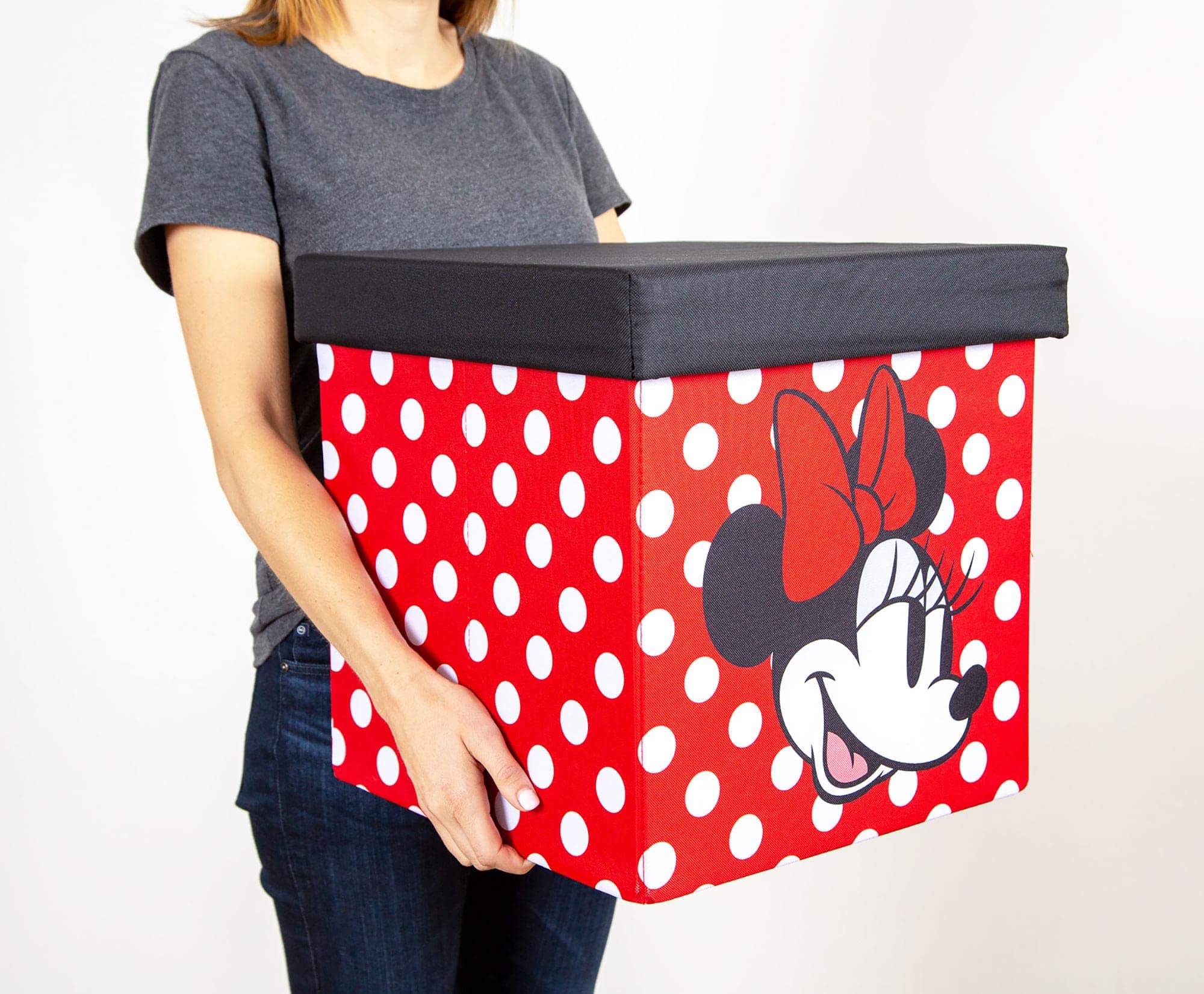 Disney Mickey & Minnie 15-Inch Fabric Storage Bins with Lids - Set of 2 | Closet Organizer Cubes, Playroom Storage Baskets, Home Decor | Perfect for Kids' Room, Toy Storage & Gift Organization