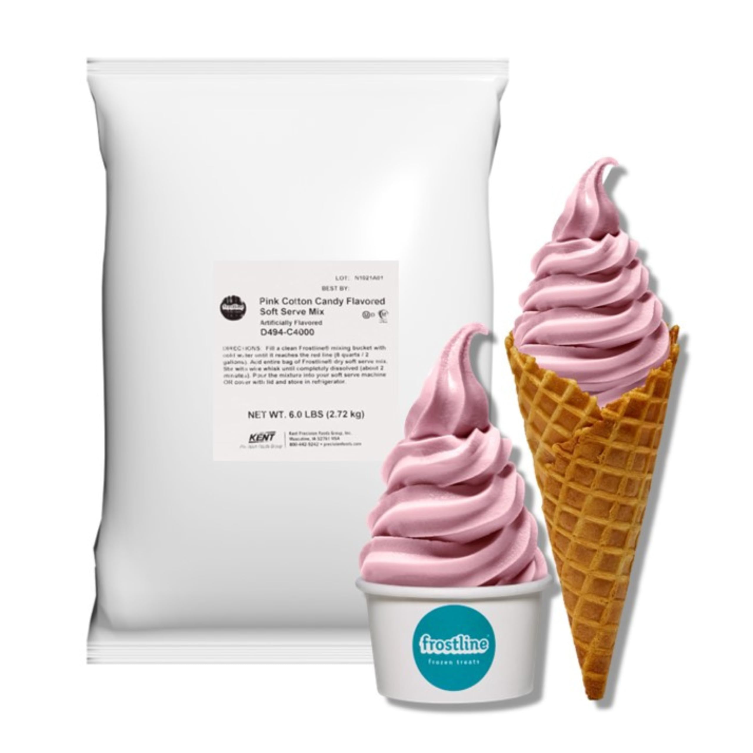 Frostline Pink Cotton Candy Soft Serve Ice Cream Mix - Lactose Free, Gluten Free, Vegan Friendly (Just Add Water) - Works with Blender, Ice Cream Maker & Soft Serve Machine - Perfect for Parties, Dessert Shops & Home Treats - 6 lb Bulk Bag