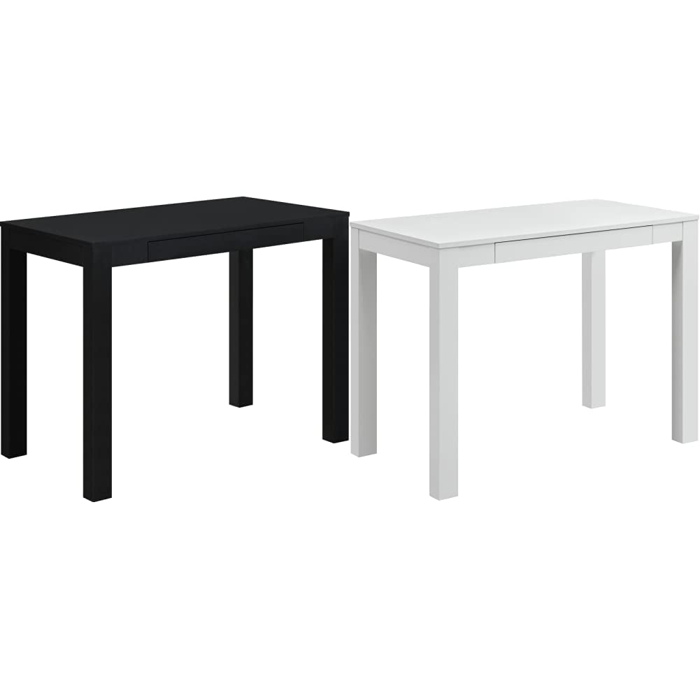 Ameriwood Home Parsons Desk with Drawer - Black & White Modern Writing Desk with Storage | Home Office, Study Room, Dorm Furniture for Work & Study