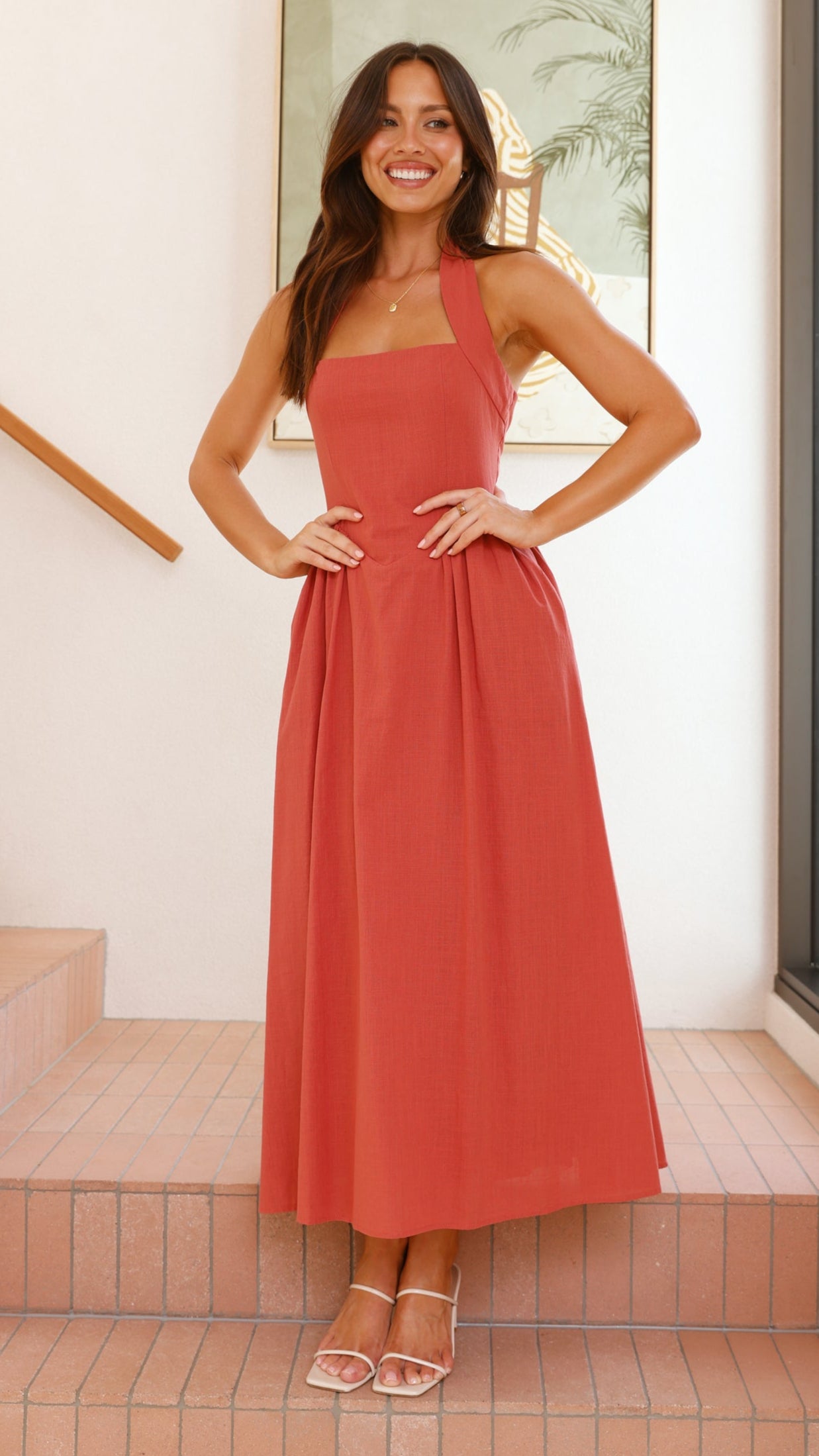Caden Maxi Dress in Rust - Elegant Long Flowy Summer Dress for Women | Perfect for Beach, Vacation, and Casual Outings