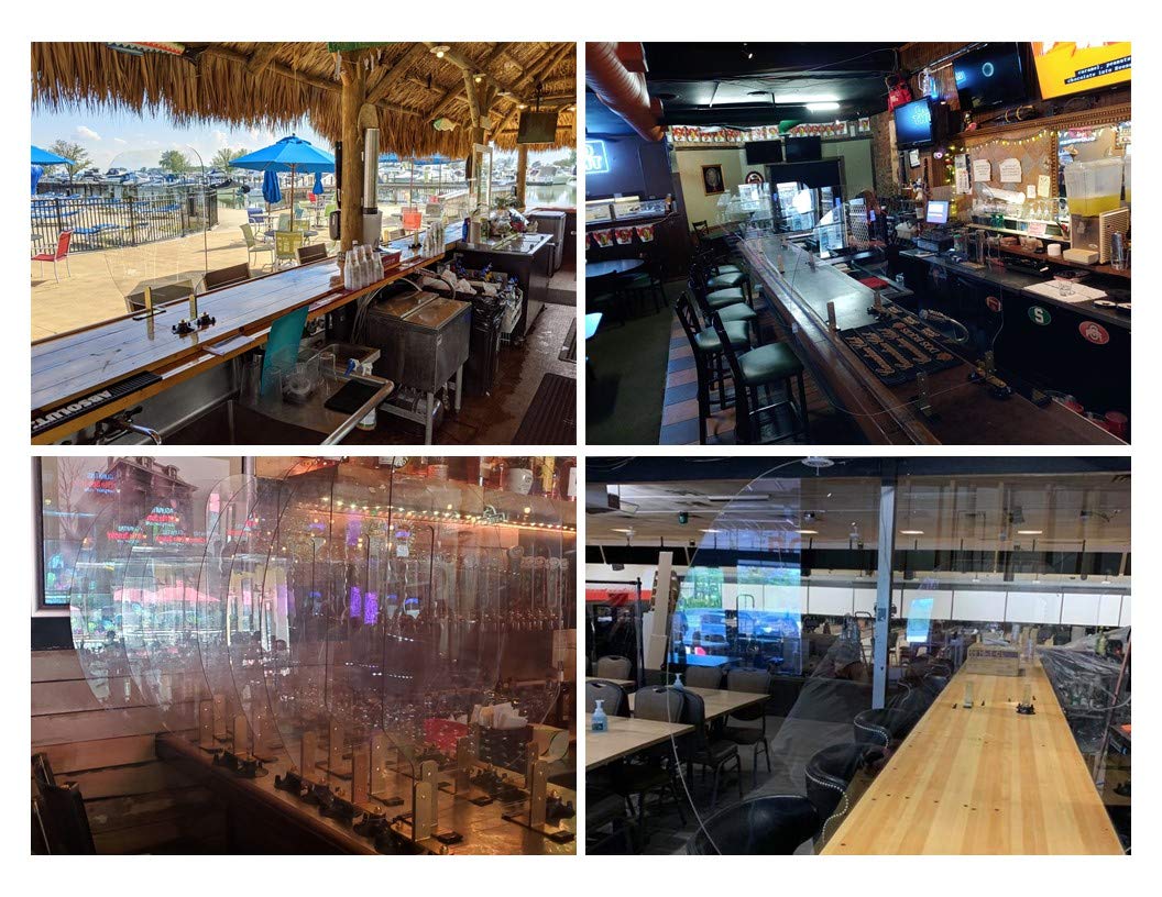 BARTITION Standard (Patent Pending) Polycarbonate Sneeze Guard for Bar Top & Dining Countertop - Made in USA with SBR Suction Cups & Brass 260 Brackets (2 Pack) - Perfect for Restaurants, Cafes & Home Bars