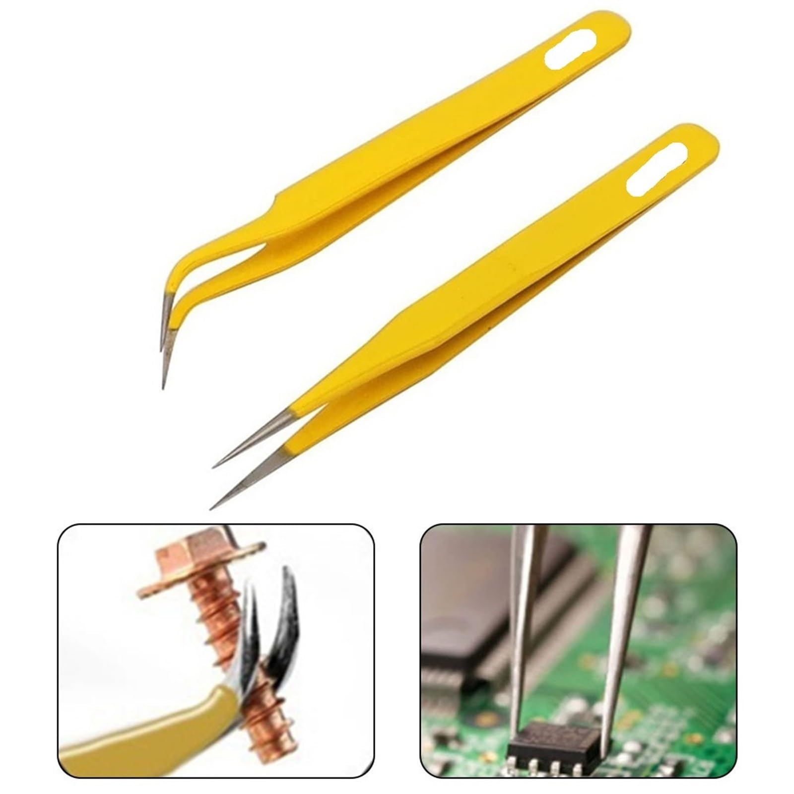 Precision Hair Removal Tweezers Set - Stainless Steel Slanted & Pointed Tweezers for Eyebrows, Splinters & Electronics Repair - Perfect for DIY Beauty, First Aid Kits & Soldering Crafts