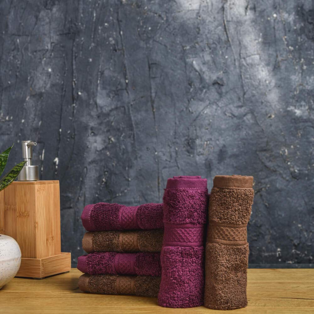 Premium 500 GSM Gym Towel Set for Men & Women - 6 Pack Soft 100% Cotton Terry Face & Hand Towels (Cafe Noir, Grape Wine) - Ideal for Workout, Yoga, Travel & Daily Use