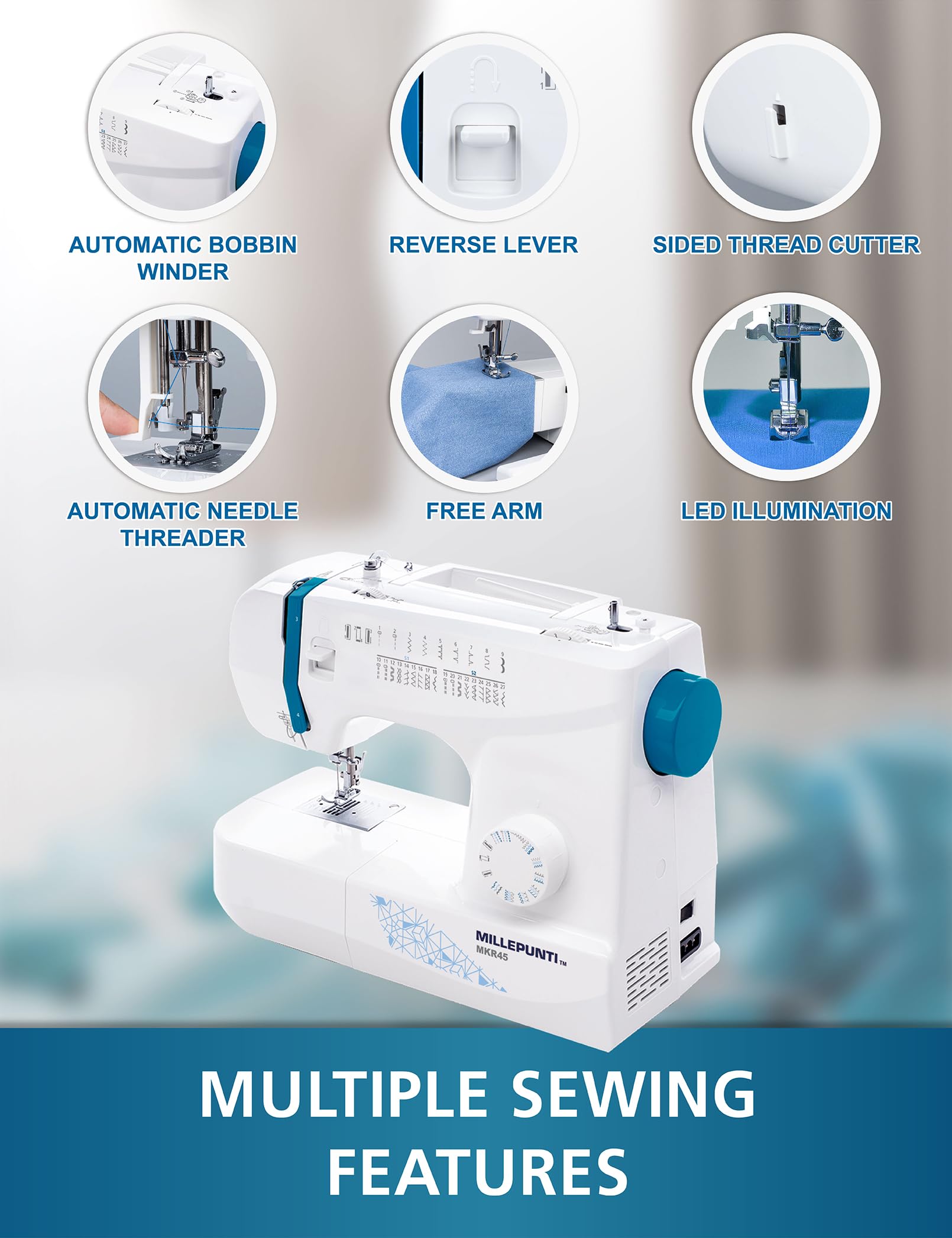 **MKR45 Sewing Machine for Beginners – 25 Stitches, 4 Presser Feet & Accessory Kit – Automatic Needle Threader & Bobbin Winder – Perfect for Quilting, Lightweight Fabrics & DIY Projects**
