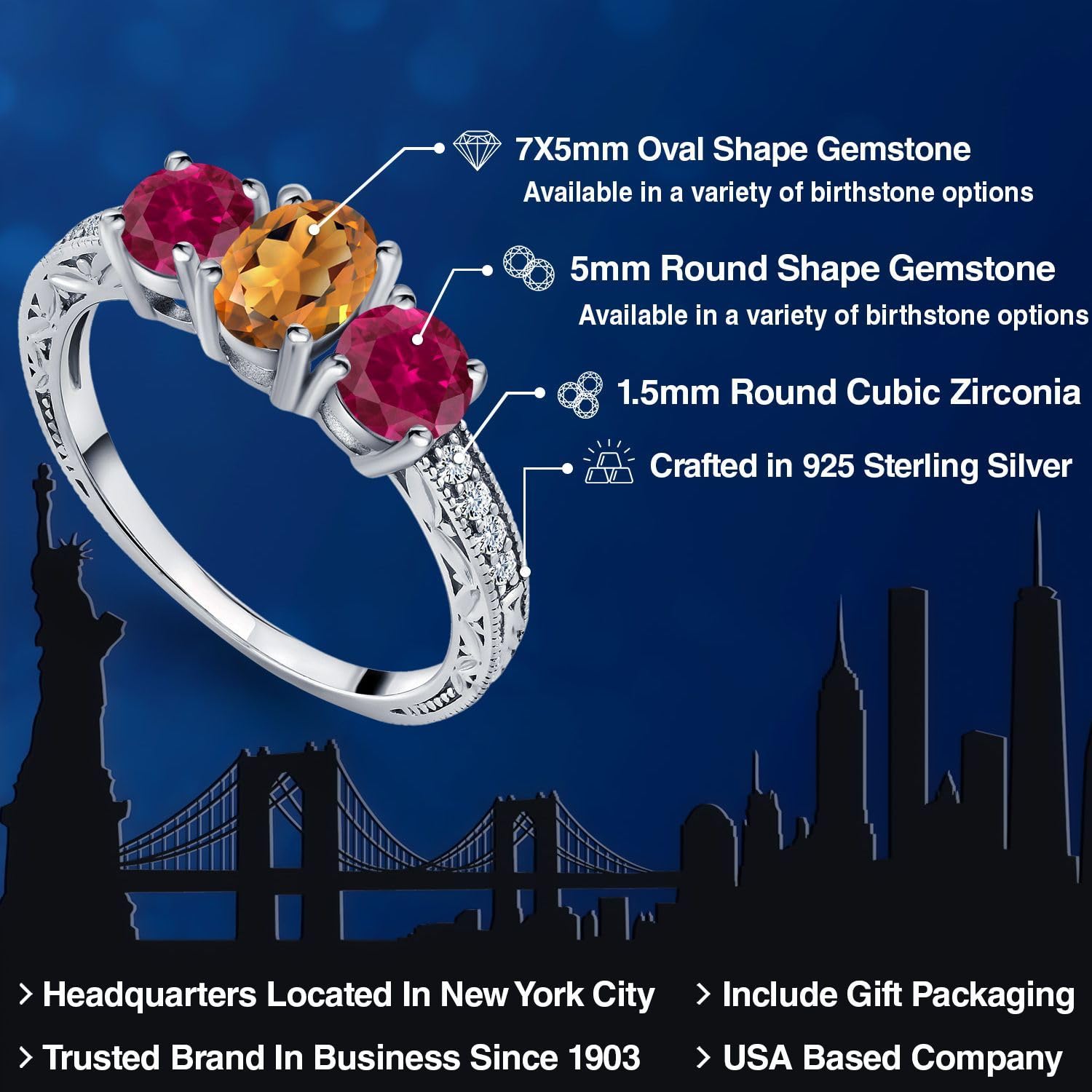 2.02 Ct Oval Orange Red Madeira Citrine & Created Ruby 925 Sterling Silver Ring for Women | Elegant Gemstone Jewelry for Engagement, Anniversary & Special Occasions
