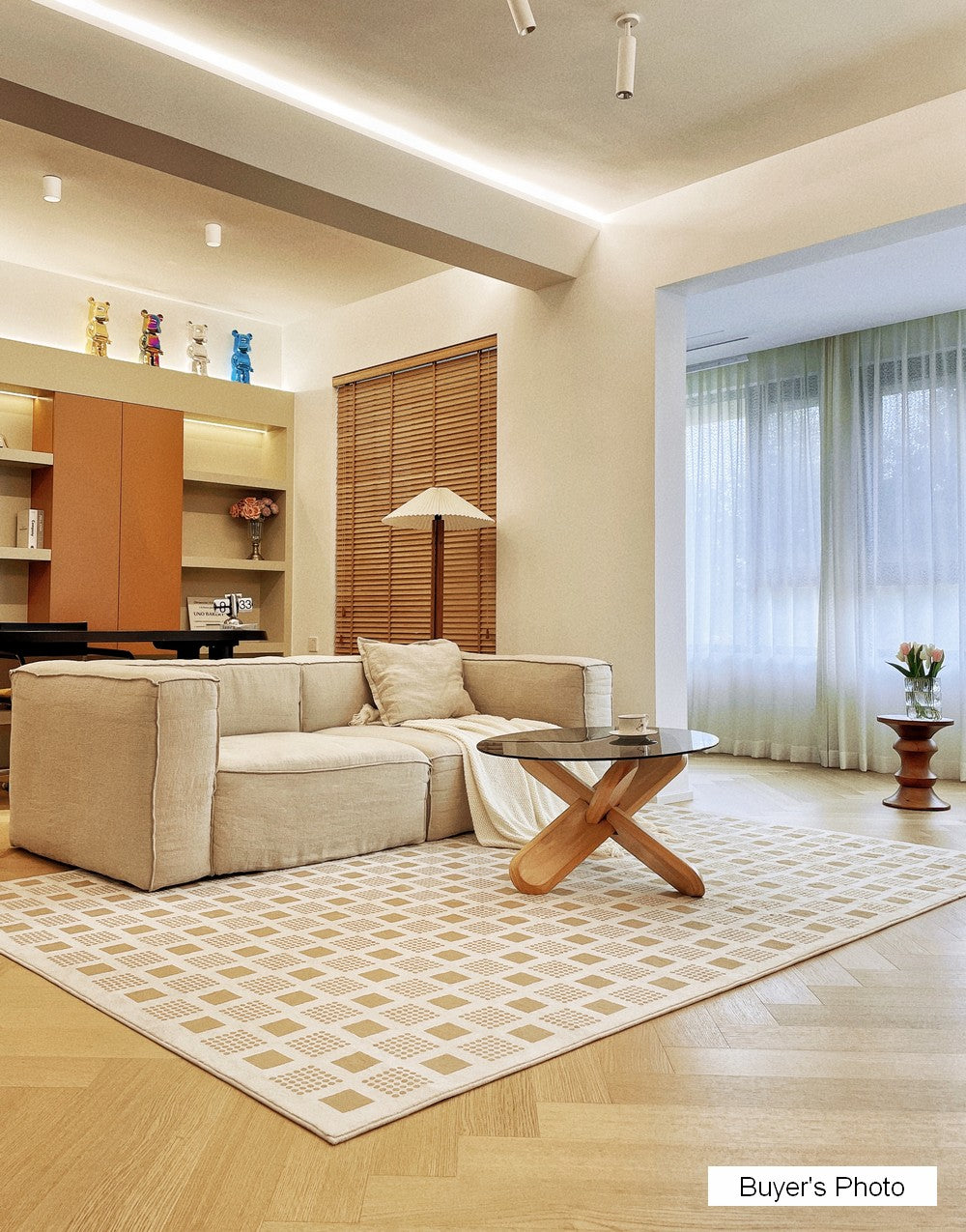 Modern Floor Carpets for Dining Room - Contemporary Soft Rugs for Bedroom & Living Room - Checker Design Home Decor - Perfect for Cozy Bedside, Lounge Area, and Dining Space