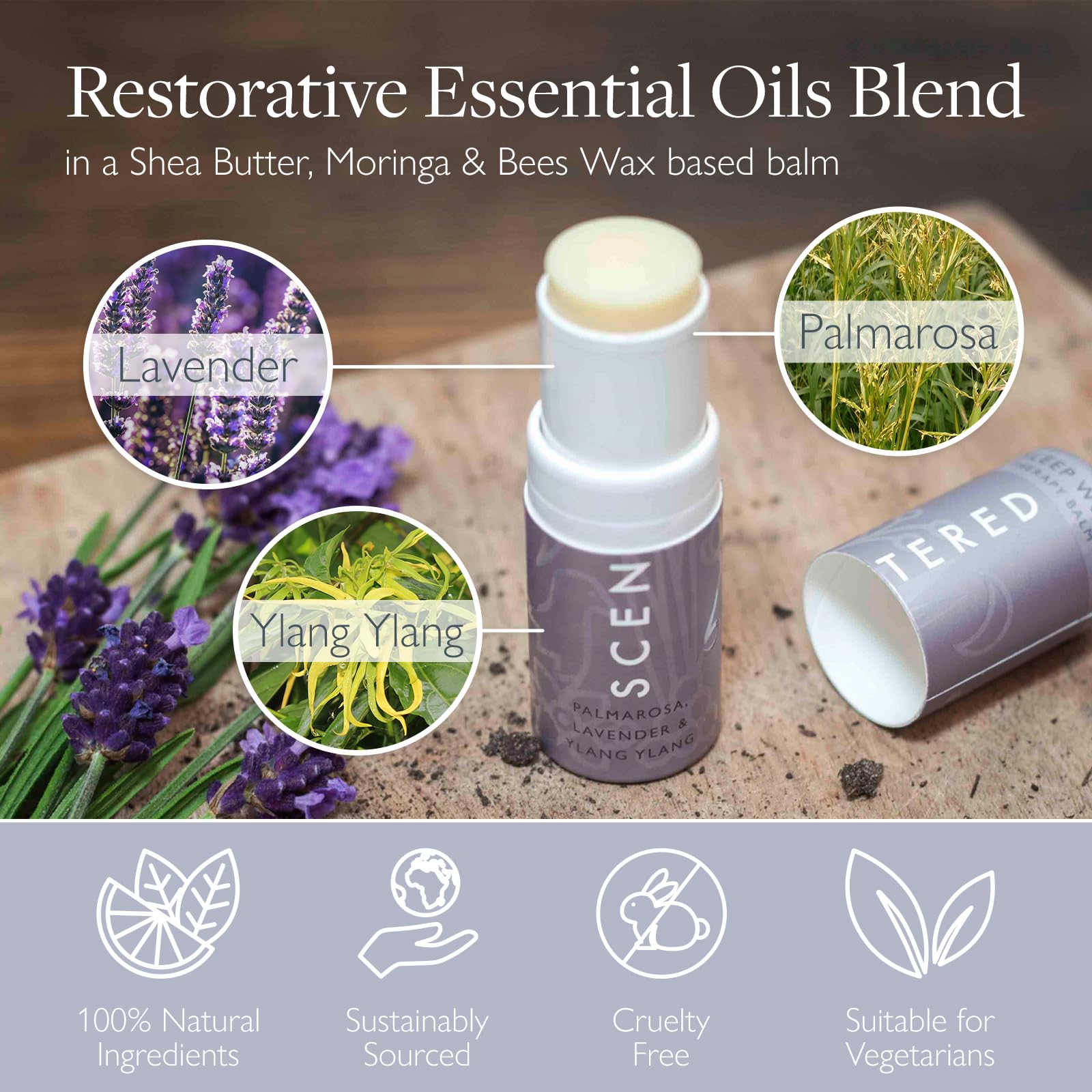 Scentered Aromatherapy Balm Stick - Natural Lavender Essential Oil Roll On for Better Sleep & Relaxation - Organic Sleep Aid with Palmarosa & Ylang Ylang - Perfect Aromatherapy Gift for Women - Ideal for Nighttime Routine, Travel & Stress Relief