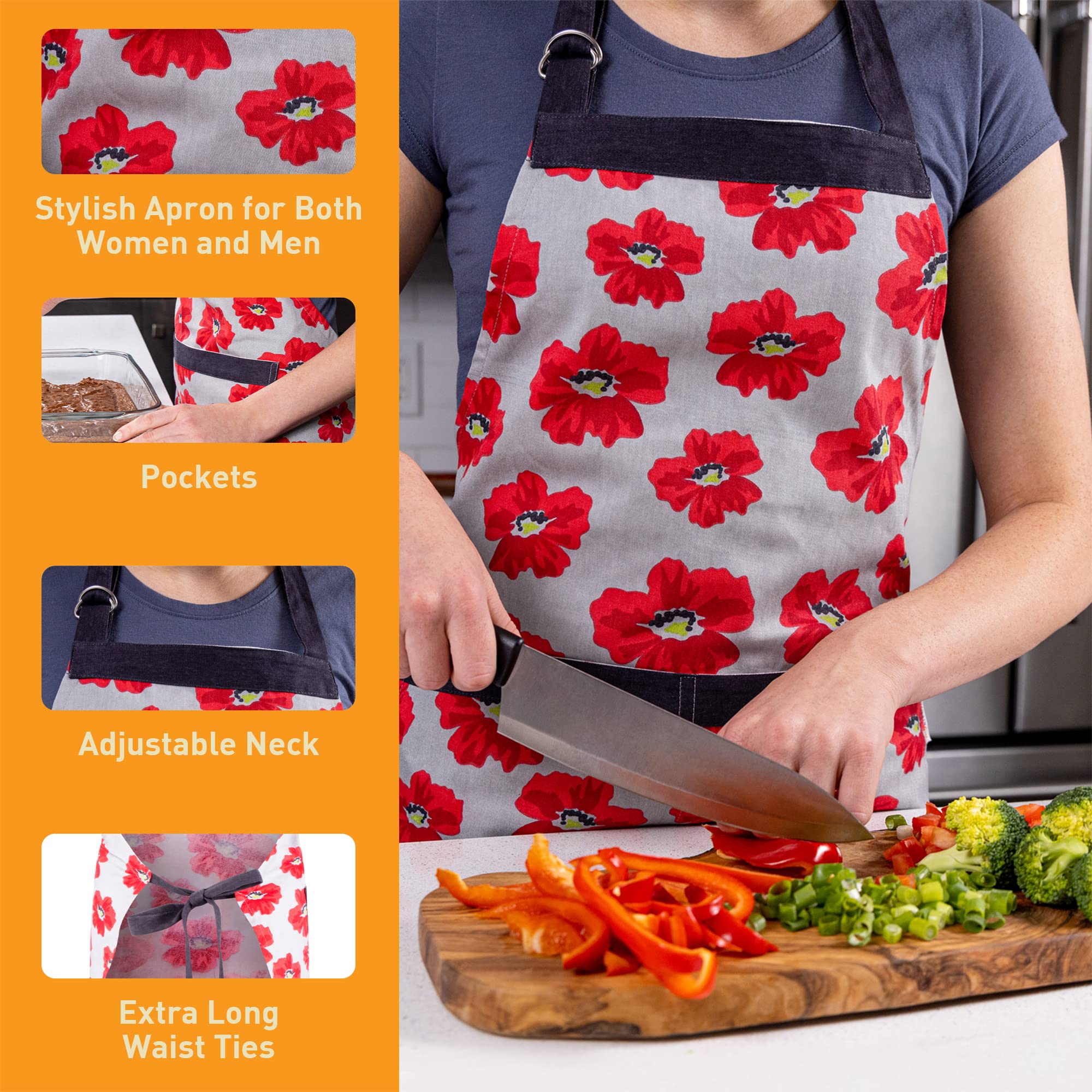 Premium Cotton Kitchen Apron with Pockets - Unisex for Cooking & Baking