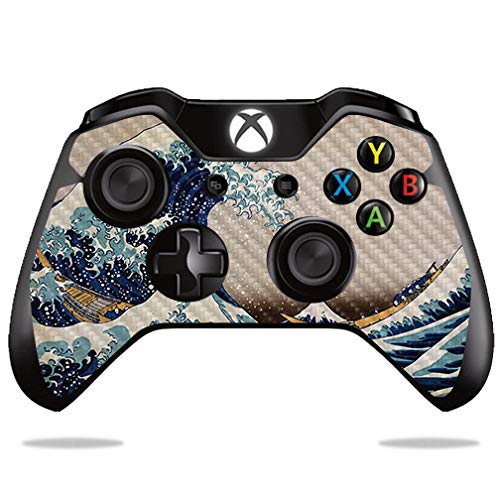 Premium Carbon Fiber Skin for Microsoft Xbox One & One S Controller - Great Wave of Kanagawa Design | Textured Protective Cover | Easy Application & Removal | Made in USA | Perfect for Gaming Enthusiasts & Collectors