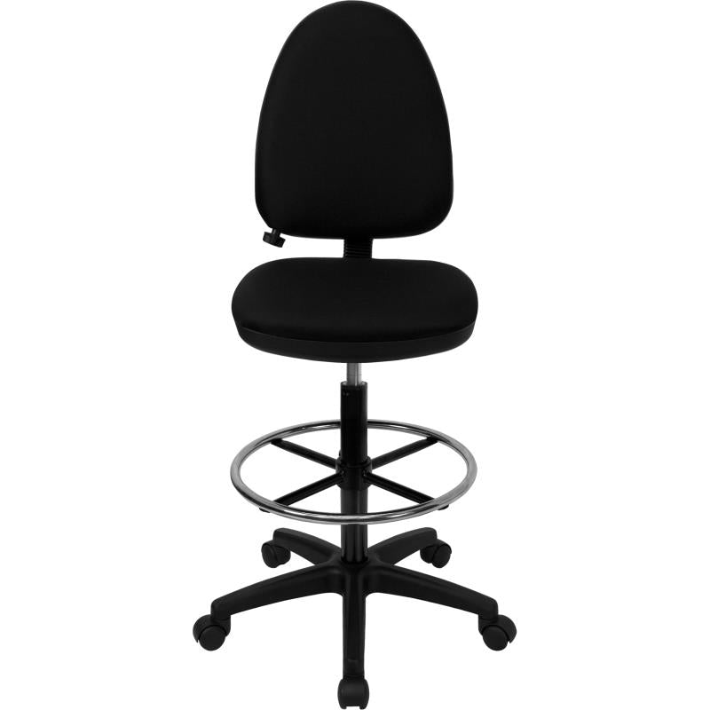 FLASH Mid Back Black Fabric Ergonomic Drafting Chair with Adjustable Lumbar Support - Multifunctional Office Chair for Architects, Designers & Home Office Use