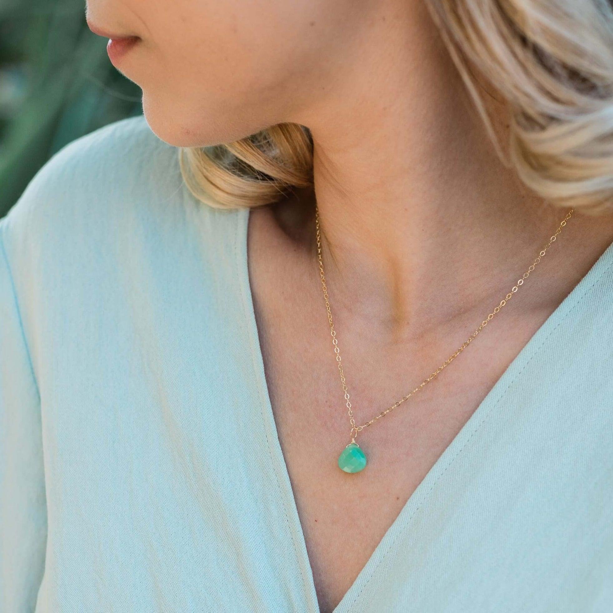 Natural Chrysoprase Teardrop Crystal Pendant Necklace for Women - Healing Stone Jewelry for Meditation, Yoga & Spiritual Gifts