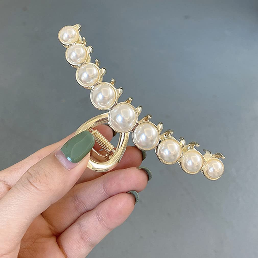 Glamifirsto Large Pearl Hair Claw Clips - White Strong Hold Hair Jaw Clips, Non-Slip Barrettes for Women | Perfect for Updos, Ponytails & Everyday Hairstyles