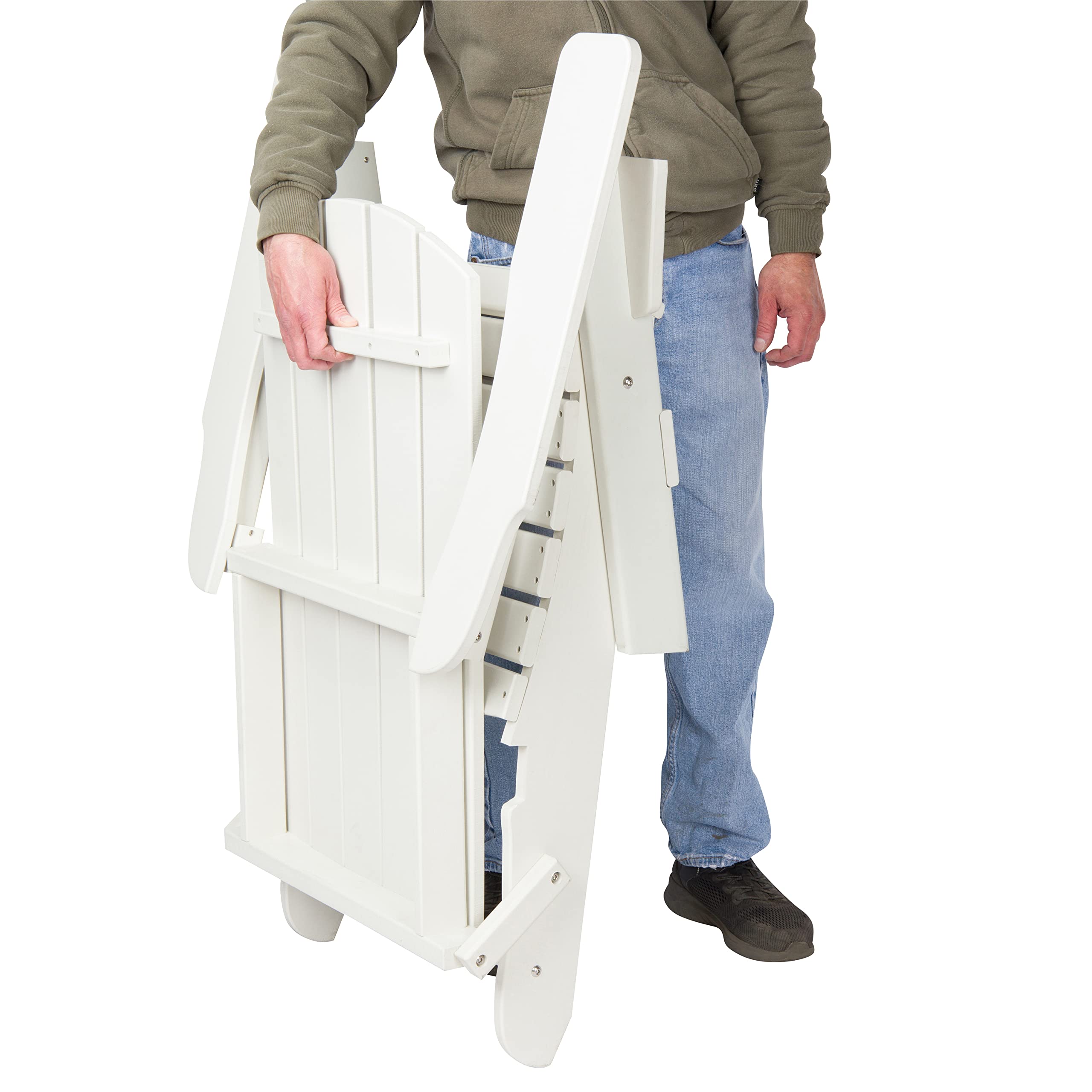Shine Company White Weatherproof Folding Adirondack Chair for Outdoor Patio, Beach, Garden & Poolside Relaxation - Heavy Duty Resin Construction
