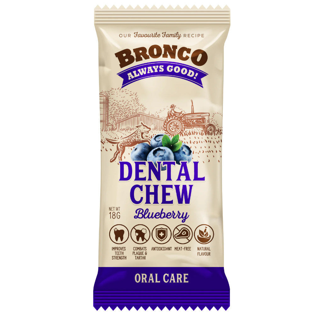 Bronco Dental Chew 18g - Natural Dog Teeth Cleaning Treats for Plaque & Tartar Control, Improves Oral Health & Bone Strength, Meat-Free Healthy Snacks for Small & Medium Dogs - Perfect for Daily Dental Care & Training Rewards