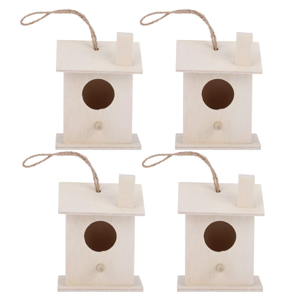 Fdit 4Pcs Innovative Platane Wood Hanging Bird House - Unique Shape Bird Nest for Garden & Yard Decoration - Attract Wild Birds to Your Outdoor Space
