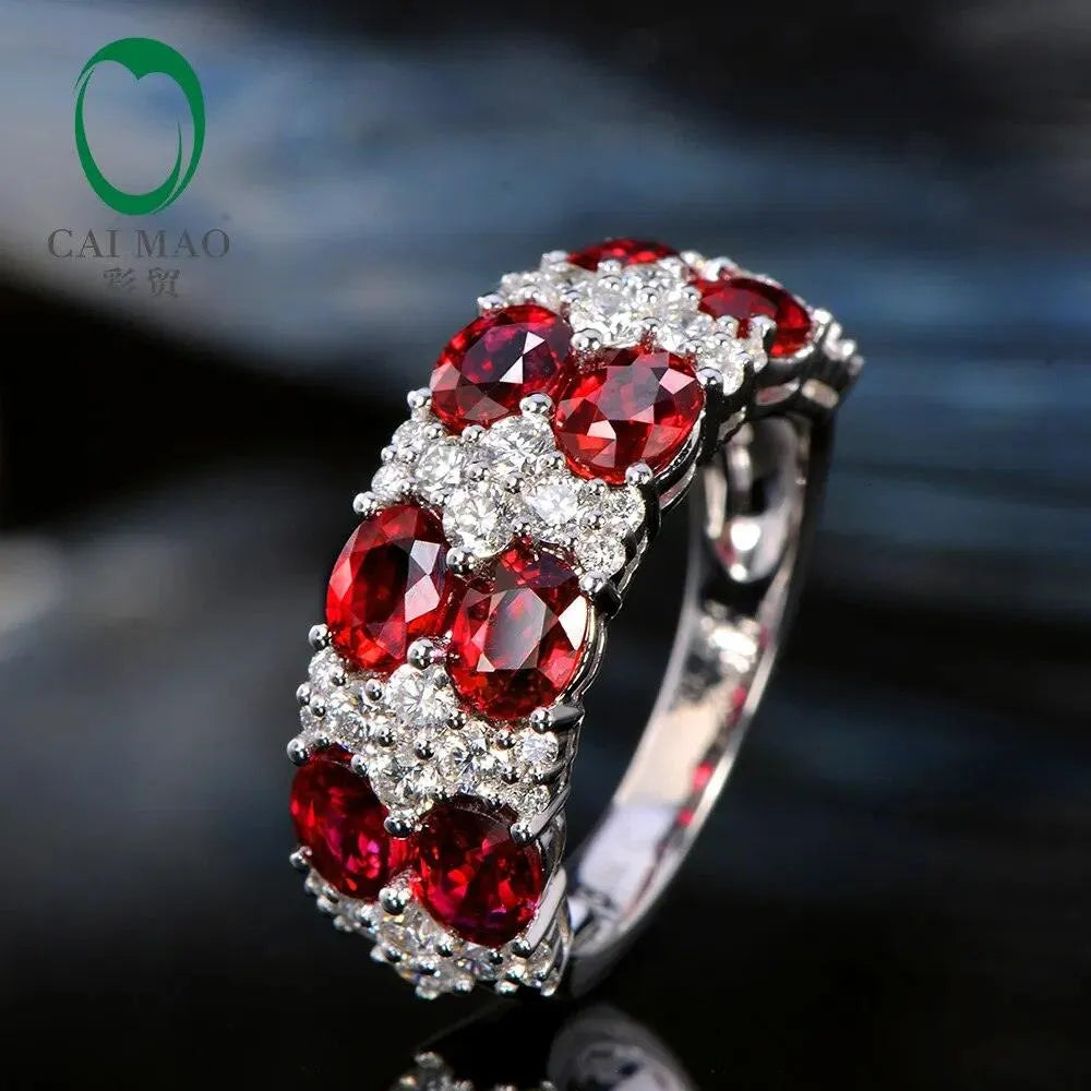 3.83ctw Natural Red Ruby & Diamond 14K White Gold Half Eternity Wedding Band - Unisex Engagement Ring for Anniversary, Proposal & Special Occasions