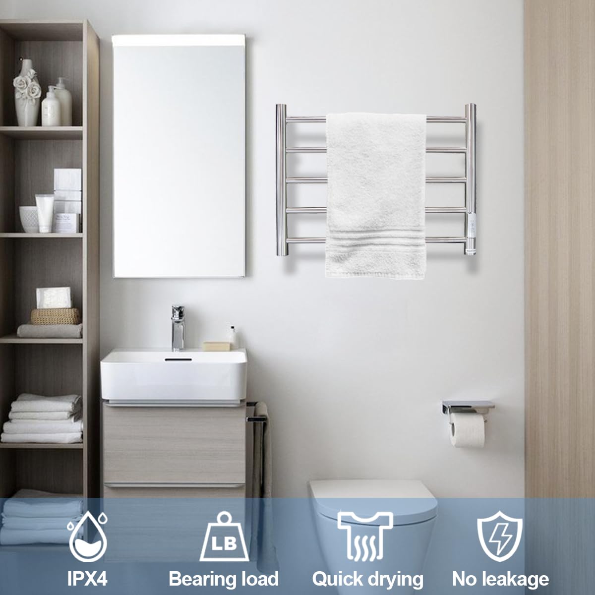 5-Bar Stainless Steel Electric Heated Towel Warmer Rack for Bathroom - Wall Mounted with Built-in Timer, Fast Heating, Plug-in (Chrome) | Perfect for Spa, Luxury Hotels & Cozy Home Bathrooms