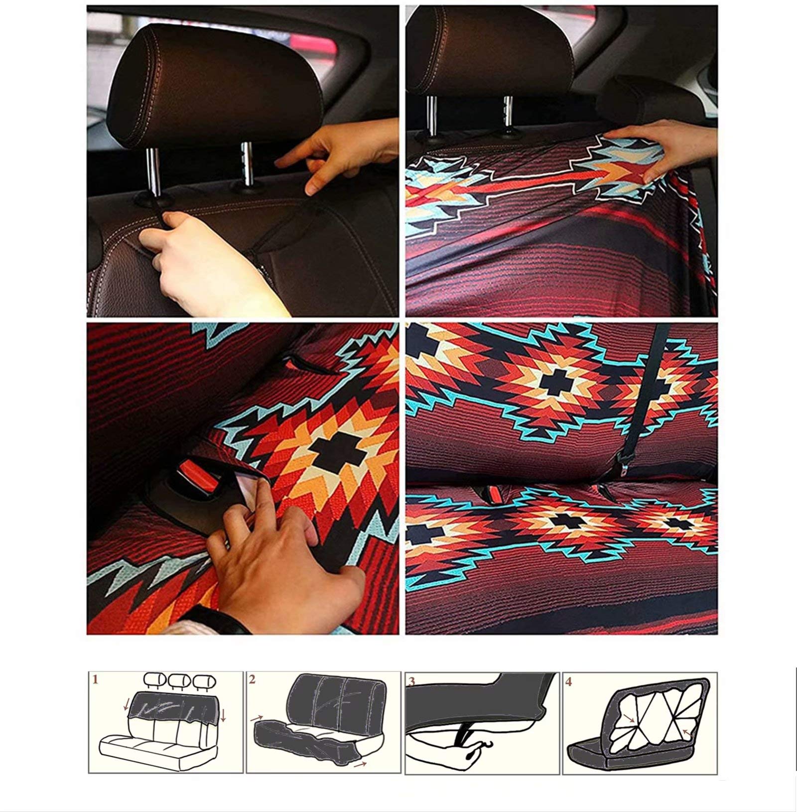 Premium Southwestern Aztec Style Bench Car Seat Cover - Non-Slip Back Seat Protector for SUVs & Sedans | Durable & Stylish Protection for Pets, Kids & Daily Commute