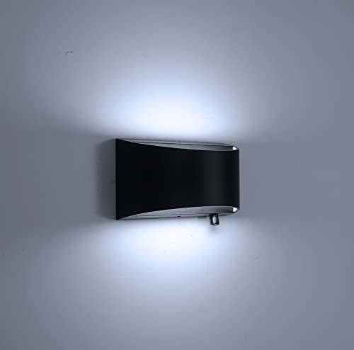 Modern Dimmable LED Wall Sconce Light Fixture 12W - Up/Down Aluminum Vanity Wall Lighting with Switch for Living Room Bedroom Hallway (Black, 6000K) - Perfect for Ambient Lighting & Home Decor