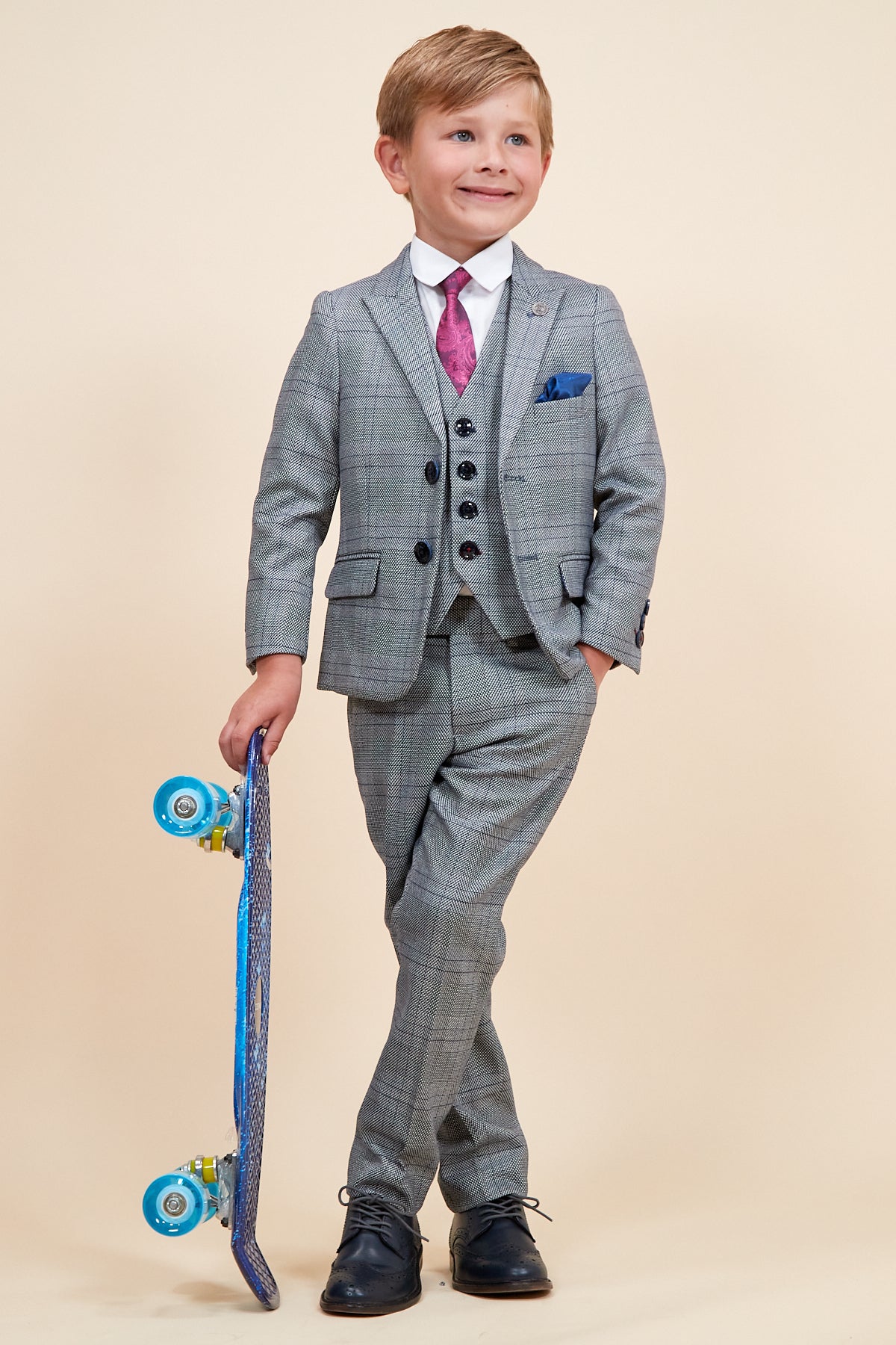 Jerry Kids' Grey Check 3-Piece Suit for Boys - Formal Wear for Weddings, Parties & Special Occasions