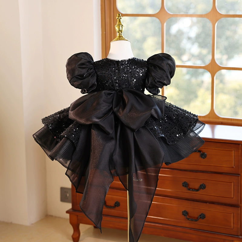 Black Girls Birthday Dress with Puff Sleeves - Princess Party Dress for Kids - Perfect for Birthday Parties, Pageants, and Special Occasions