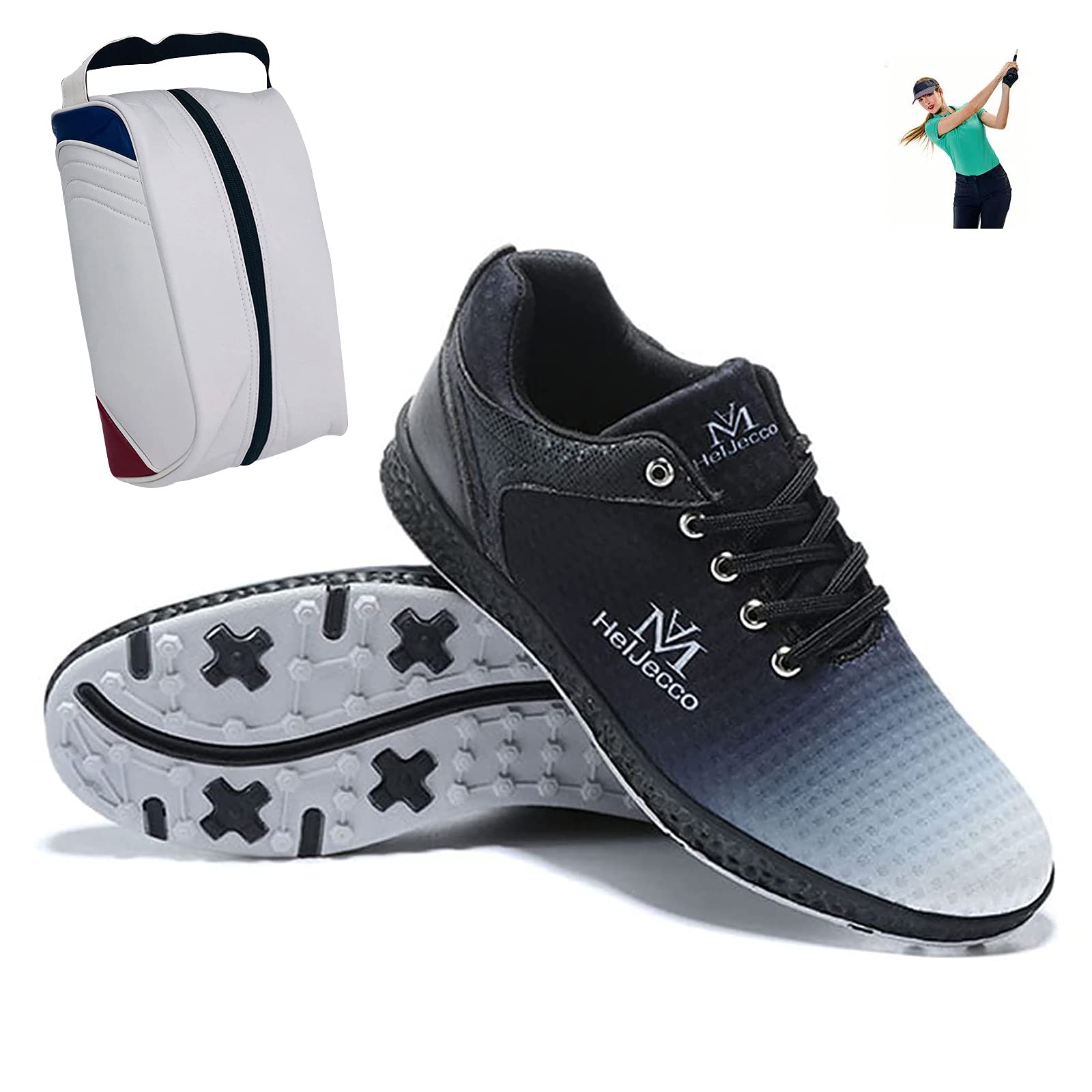 XSJK Women's Golf Shoes - Professional Spiked Golf Sneakers for Ladies, Camouflage Design, Comfortable Walking Shoes, Big Sizes Available, Black, US 6.5 - Perfect for Golfing, Practice & Outdoor Activities
