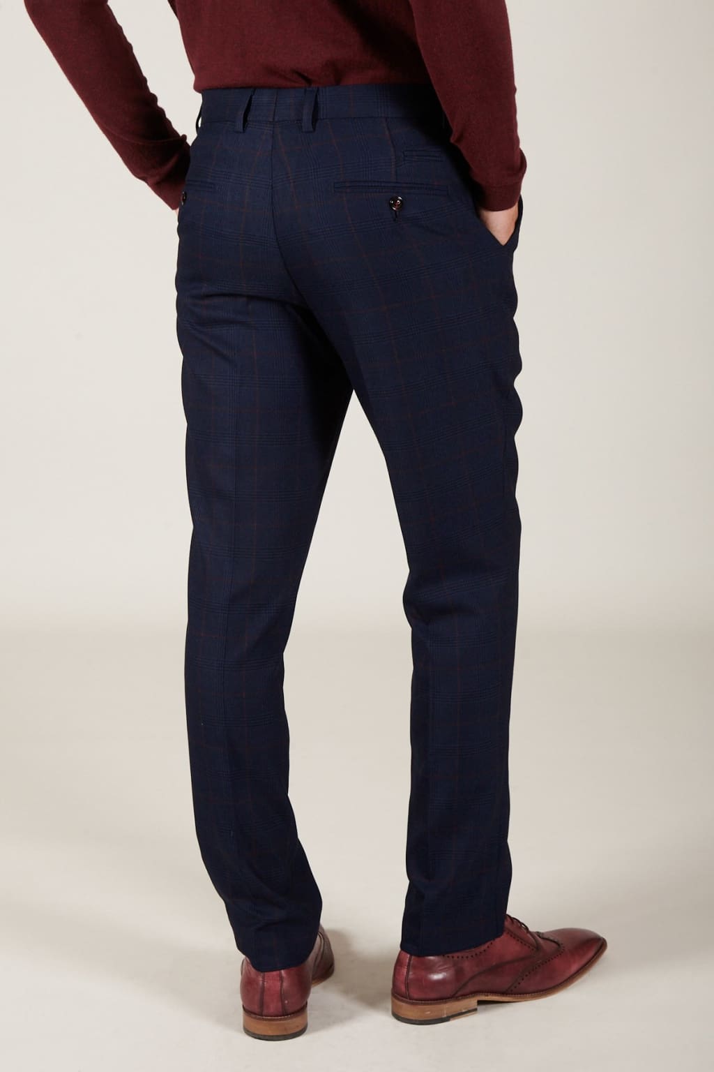 Marc Darcy Edinson Navy Check Trousers for Men - Classic Slim Fit Formal Pants for Office, Business & Wedding Occasions